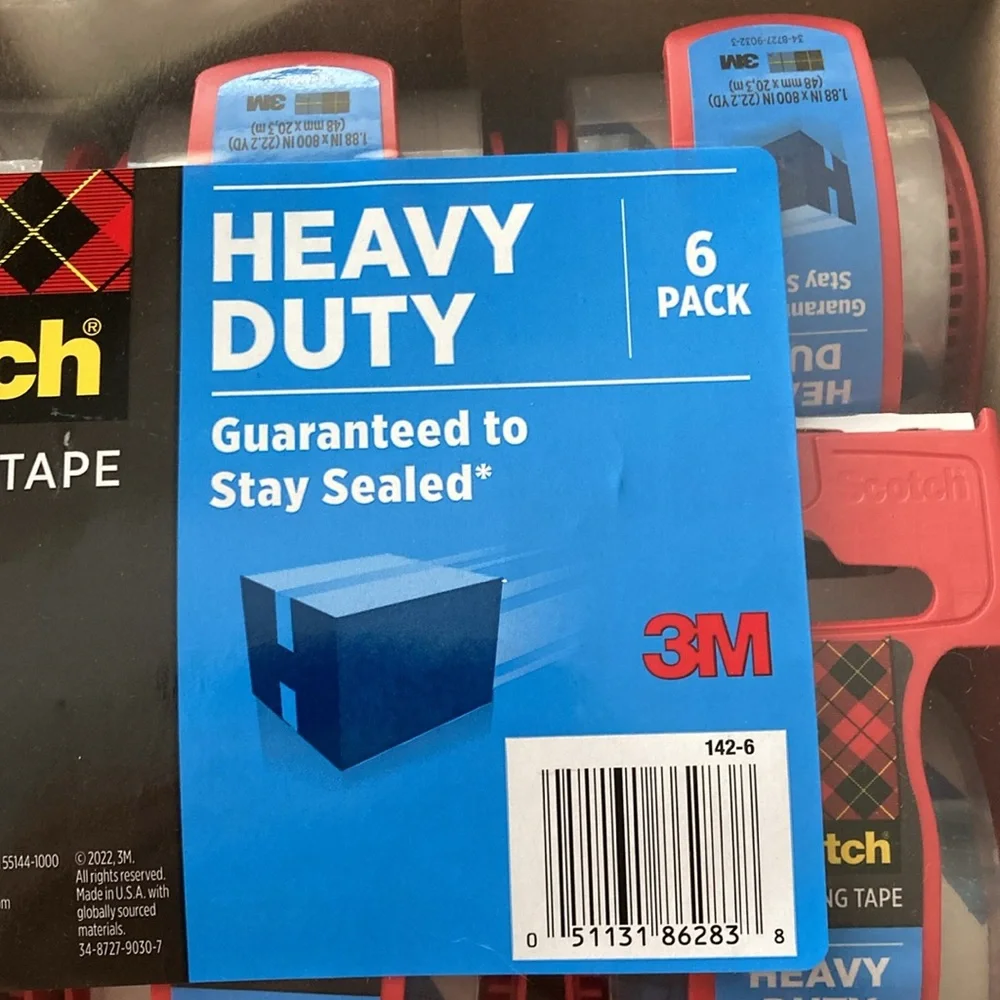 Scotch Packaging Tape Shipping Heavy Duty Moving 6 Rolls 22.2 yd Dispensers NIB